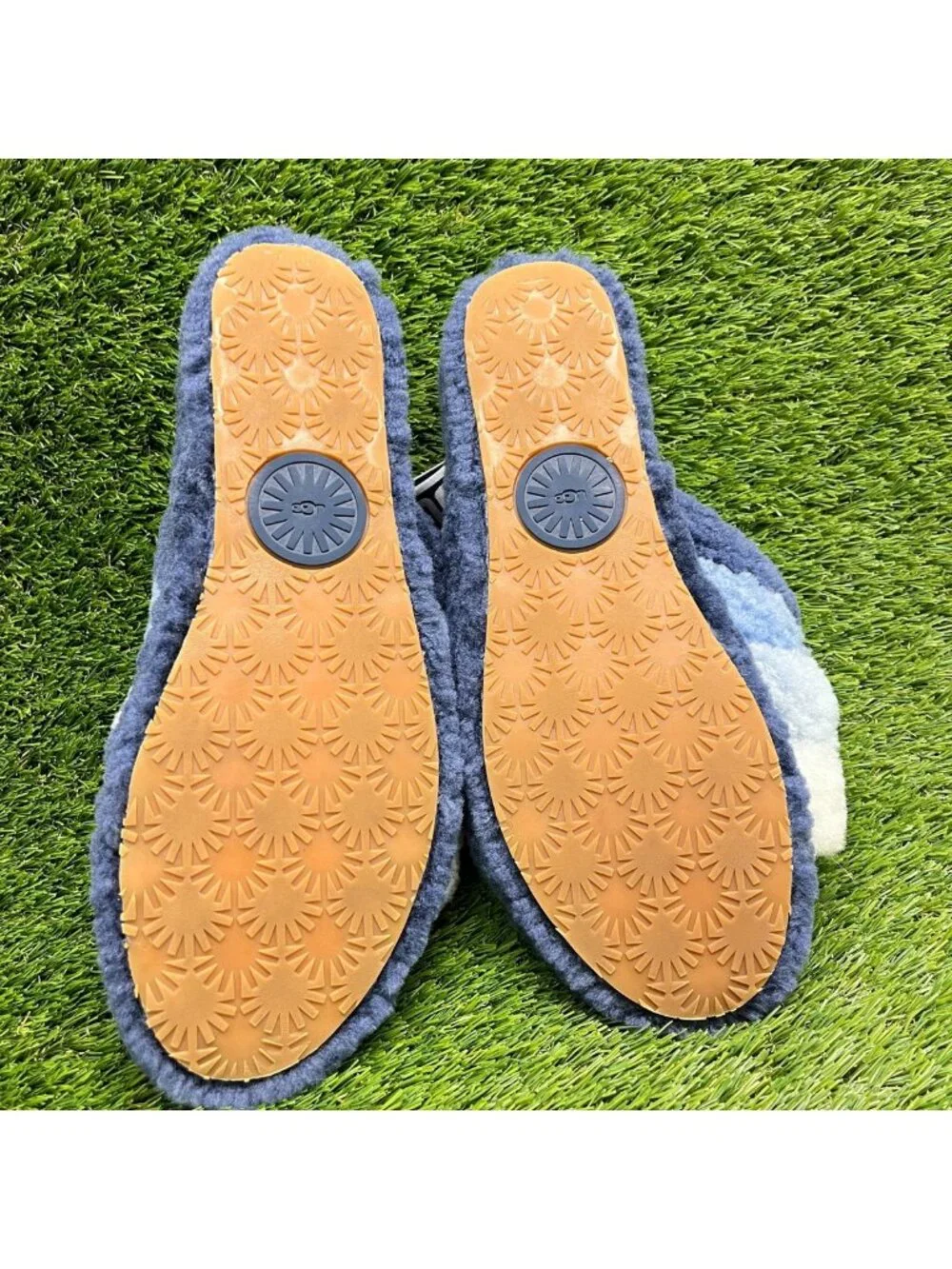 UGG Fluff Yeah Slide Womens Size 12 Blue White Casual Comfort Slip On Slippers